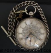 A hallmarked silver (Ldn 1851) pocket watch with fusee movement and Albert