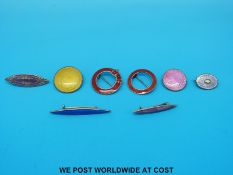 Six silver brooches set with enamel and two hallmarked silver brooches set with guilloche enamel by