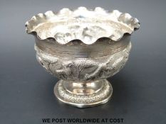 An Indian white metal pedestal bowl with frieze of animals (92g)