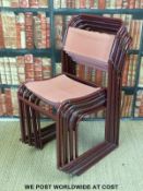 A set of seven canvas and metal stackable directors type chairs bearing manufacturers mark PEL or