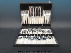 A Waite & Son Cheltenham cased six place setting silver plated canteen of cutlery