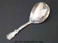 A Georgian hallmarked silver caddy spoon with reeded handle, Birmingham 1827 maker George Unite,