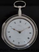 A gentleman's silver pair cased pocket watch by Elicot of London, hallmarked 1754,