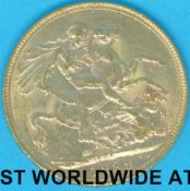 A cased 1899 Victoria veiled head gold full sovereign,