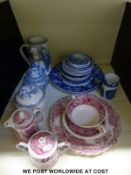 A collection of ceramics to include Spode, a continental figure,