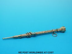 A small yellow metal propelling pencil with hardstone seal to top and snake set with turquoise and