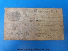 A provincial one pound bank note of 'Winchcomb Bank' Gloucestershire ,