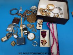 A quantity of costume jewellery, watches, Ronson lighters, silver hallmarked bangles,