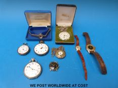 A collection of silver pocket watches,