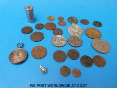 A quantity of Georgian copper coinage, together with tokens etc, Victorian bronze penny,
