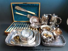 A quantity of various silver plated ware including cased fish service