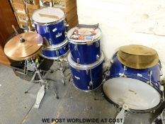 A Boston Drum kit in blue lacquer finish with Stagg drum stool and 36cm Toscano Hi-hat cymbals,