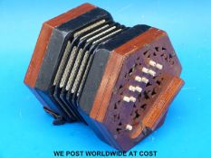 A 20 key Lachenal concertina c1910, with wooden ends, bone buttons,
