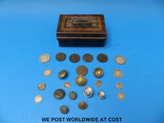 A 1795 Thames and Severn Canal token together with four halfpennies, 1700 William III,