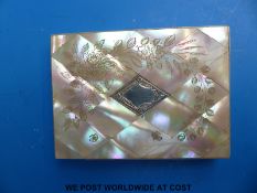 A mother of pearl hinged card case with concertina compartments within