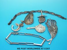 A quantity of hallmarked silver and white metal including bracelet,