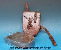 A leather cased James Dixon & Sons silver plated sandwich or similar box, of hunting,