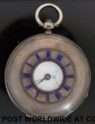 A Victorian hallmarked silver and enamel cased half hunter pocket watch,