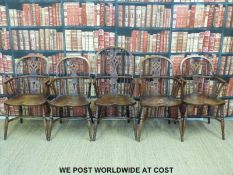 A set of five (4+1) Windsor armchairs with pierced splats,