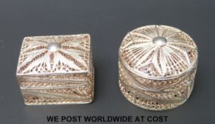 Two filigree white metal boxes marked 925