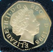 A 1998 gold proof 50p coin, 25th Anniversary of EEC, cased with certificate no 1105, 15.
