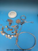 A quantity of silver to include Eastern white metal belt and bracelet, marcasite items,