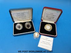 Three silver proof £1 coins comprising 1999, 200 and 1997,