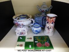A collection of ceramics to include a part dinner service, Burleighware jug,