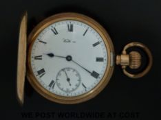 A gold plated full hunter pocket watch