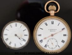 A gold plated pocket watch, E.