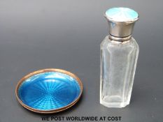 Hallmarked silver guilloche enamel topped scent bottle (height 7.