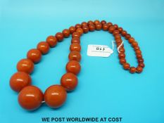 An amber necklace consisting of 47 graduated spherical beads, the largest 3cm,