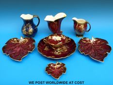 A collection of Crown Devon and Carlton lustre ware including jugs & leaf-shaped dishes