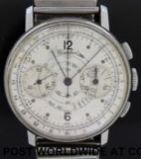 Cortebert gentleman's chronograph wristwatch with black hands and markers on silvered face,