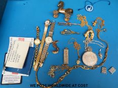 A quantity of costume jewellery including silver ingot, Steiff articulated teddy pendant,