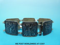 A David Andersen Norwegian silver bracelet with figural and animal scenes