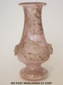 Roman style pink glass vase with applied decoration (14.
