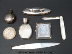 A collection of hallmarked silver and other items to include a silver vesta, sovereign case,