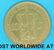 A 1917 10 Guilder gold coin