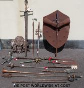 A wall mounted shield/sword display,