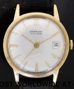 Garrard 9ct gold gentleman's automatic wristwatch with gold hands and markers and date aperture on