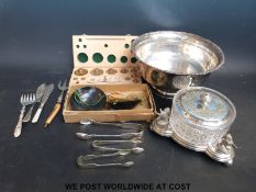 A Mappin & Webb silver plated bowl and a silver plated and glass covered bowl together with a
