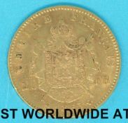 An 1865 20 Franc Napoleon III gold coin