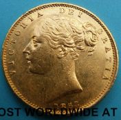 A cased 1853 Victoria young head gold full sovereign, first reverse,