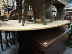 A Fritz Hansen maple super elliptical table with shaker base finished in satin polished aluminium.