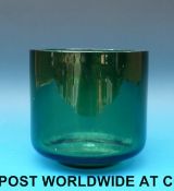 A Whitefriars style green glass vase 13cm tall