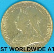 A cased 1899 Victoria veiled head gold full sovereign,