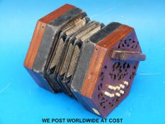 A 20 key Lachenal Anglo concertina with steel reeds, bone button, five fold bellow serial no.