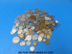 A small wooden cigar box containing a quantity of sundry UK coinage etc,