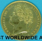 An 1821 George IV gold half sovereign, near EF,